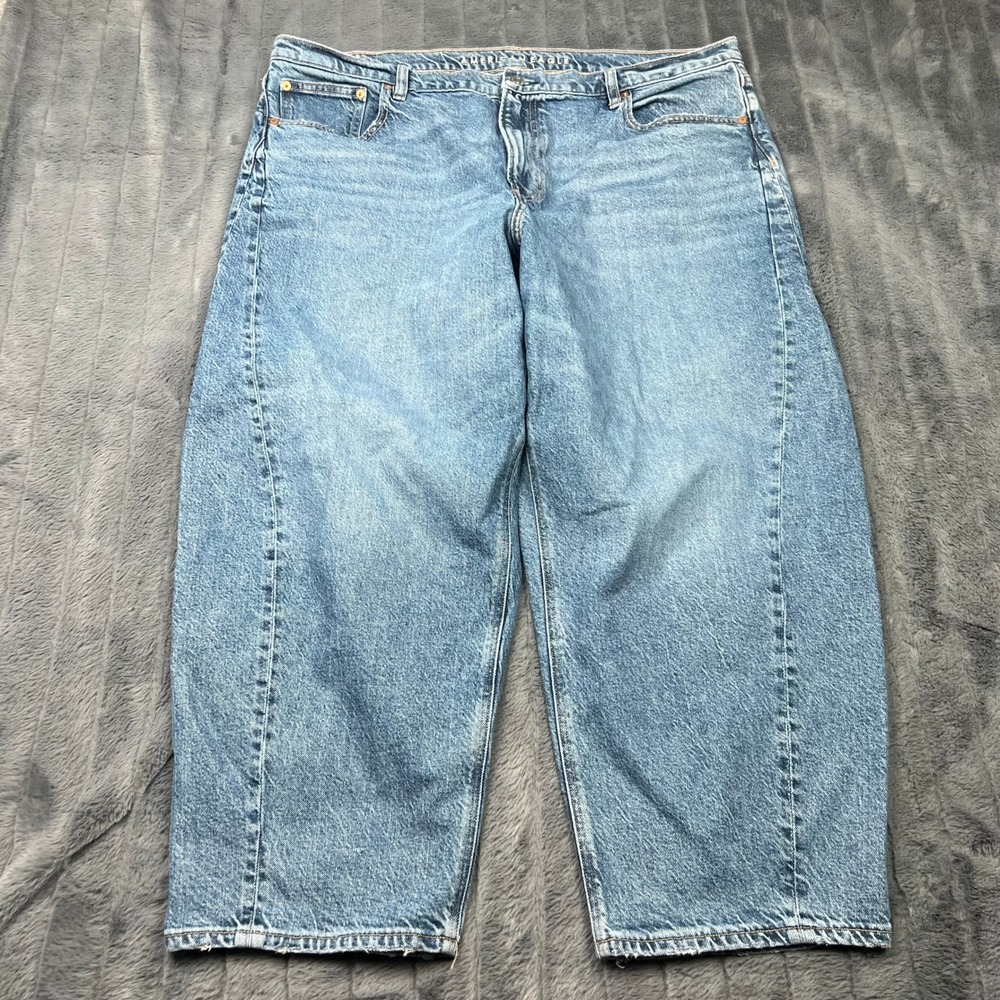 American Eagle Barrel Jeans Womens 18 Short Blue Stretch Denim High Rise Tapered